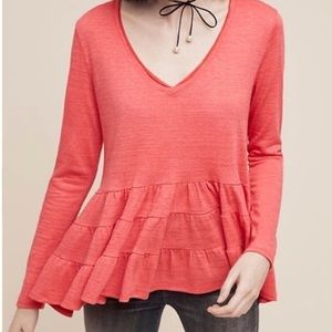 Anthropologie Coral Thea Peplum Top